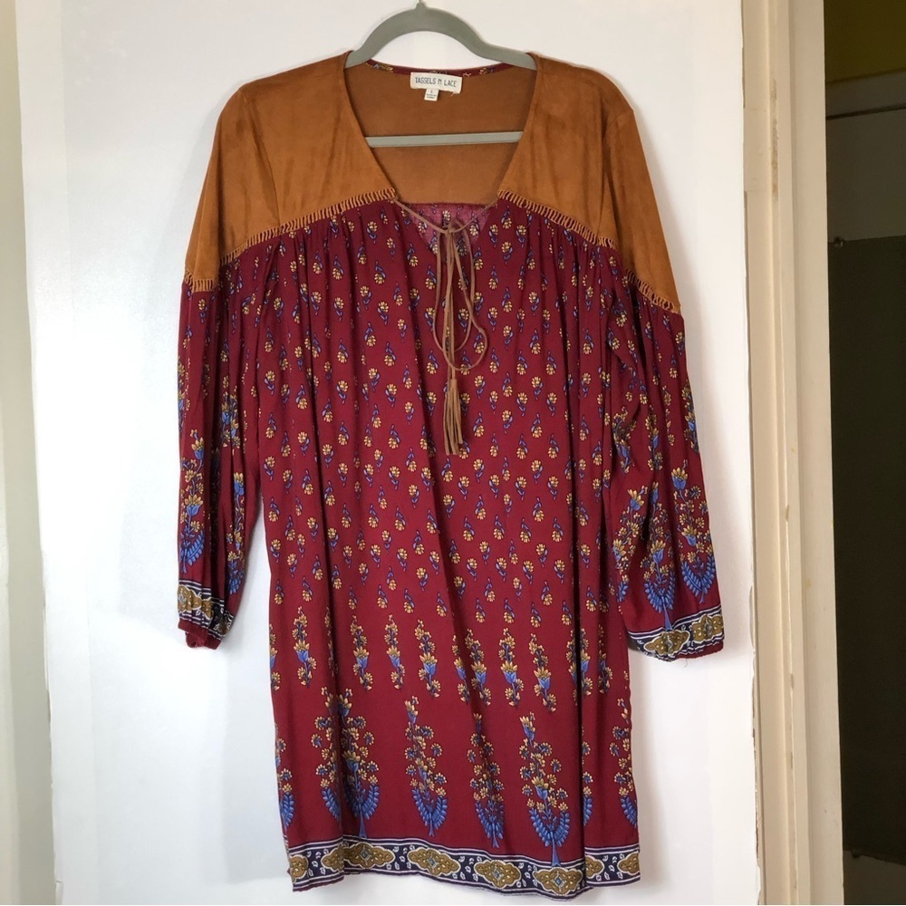 Tassels N Lace Boho Gypsy Floral Western Style Long Sleeve Dress